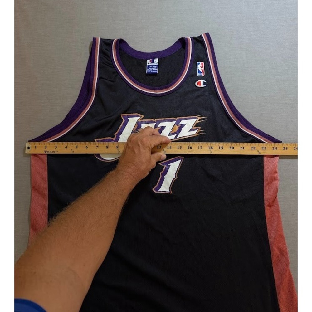 Vintage Utah Jazz #1 Champion NBA Jersey 52 Mens 2XL Black Sleeveless. - Picture 9 of 12